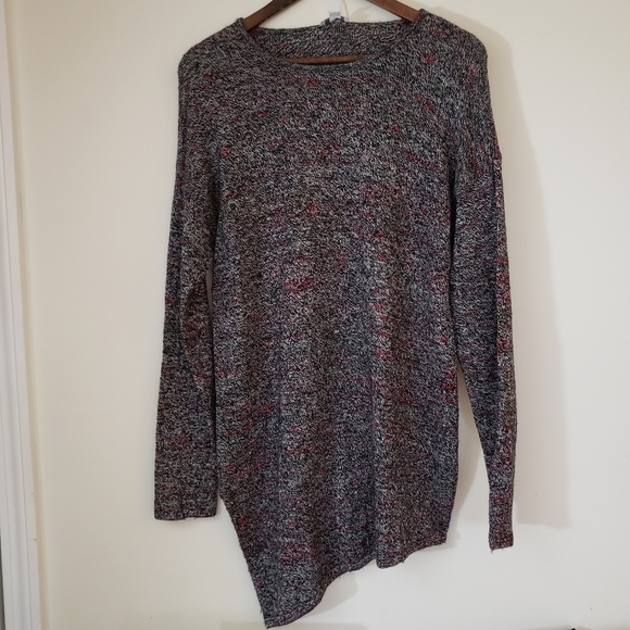 J. Jill Pure Jill Long Tunic Sweater Marled Black White Red Asymmetrical Medium - Picture 2 of 12